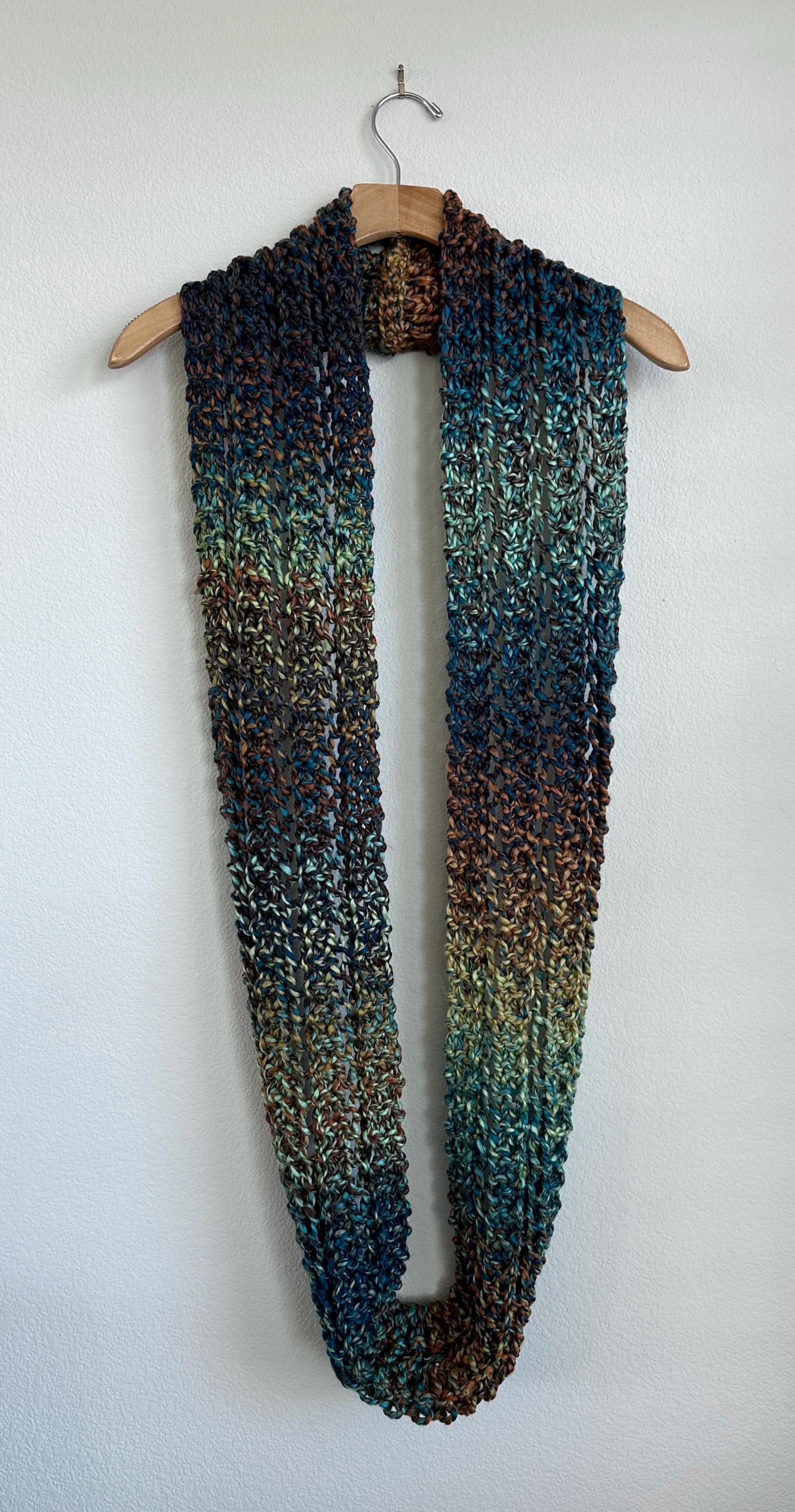Handmade Hand Knit Chunky Knit Infinity Scarf Turquoise Teal Bronze ...