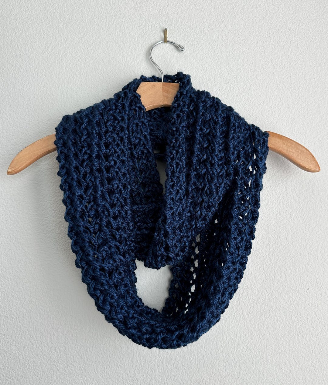 Handmade Hand Knit Wool Free Infinity Scarf Dark Blue Navy Indigo Soft ...