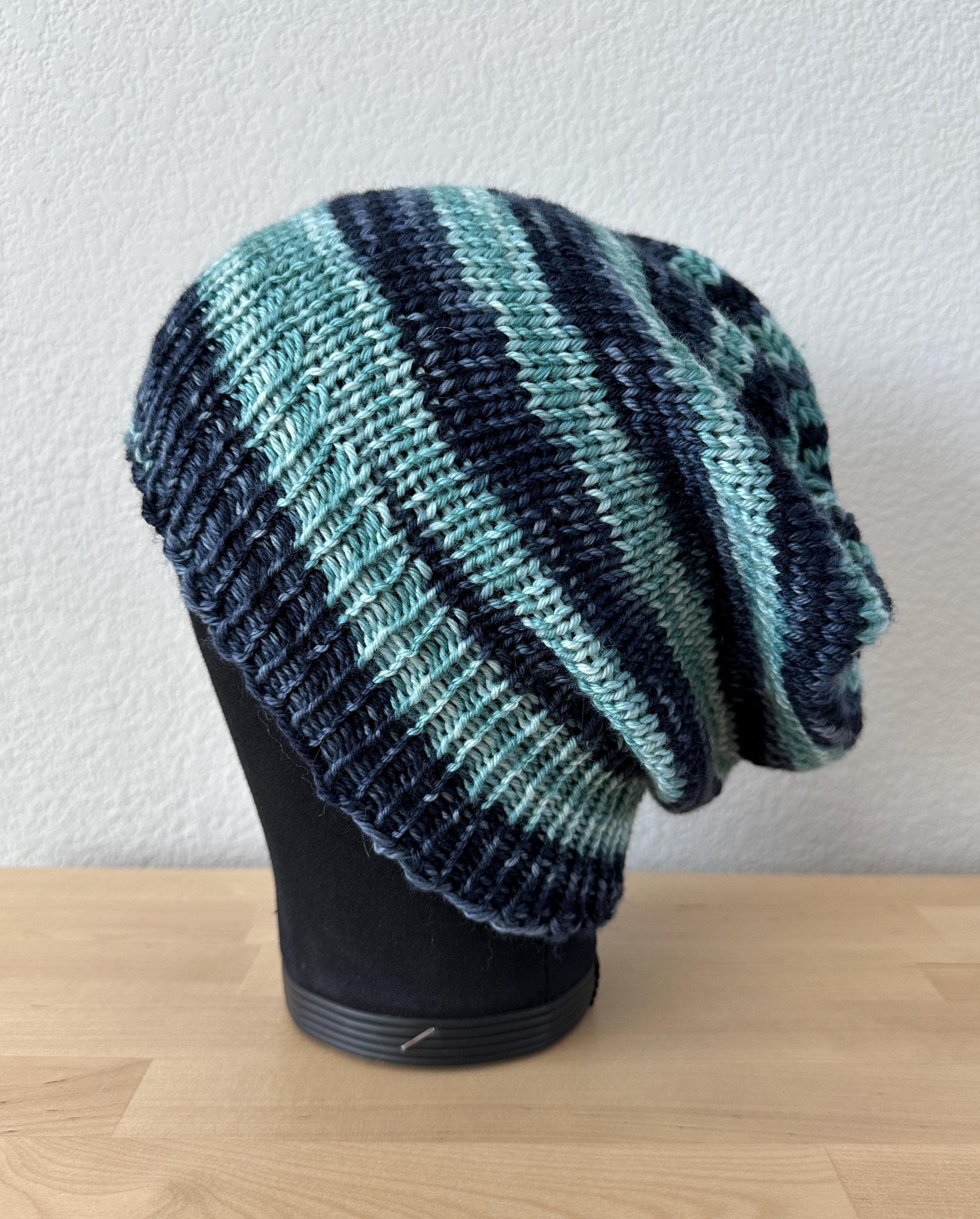 Handmade Knit Hat Blue Teal Ocean Swirl Design Warm Winter Cap Wool Blend Hand knit beach hat with sea creature design main image 3