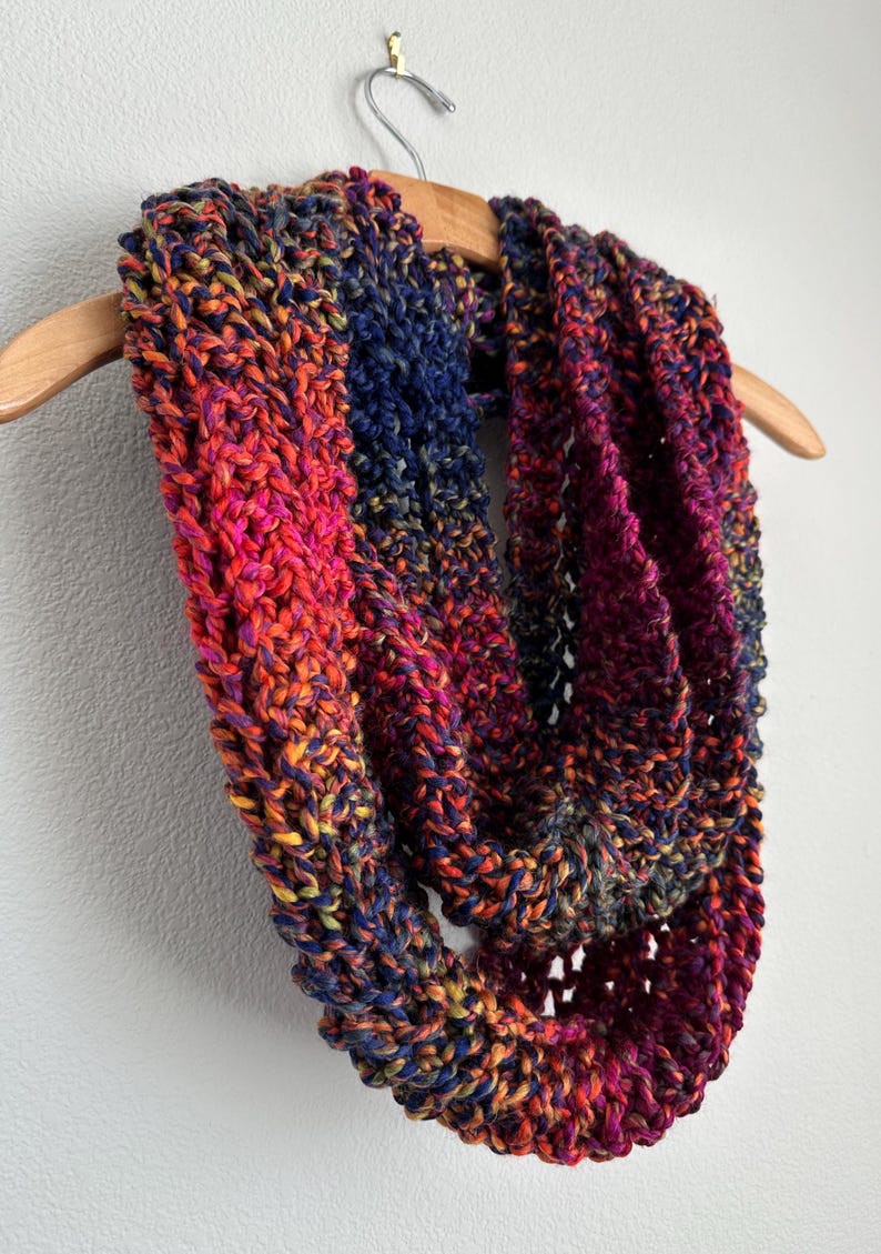 Handmade Hand Knit Rainbow Chunky Infinity Scarf Bright Colorful Super ...