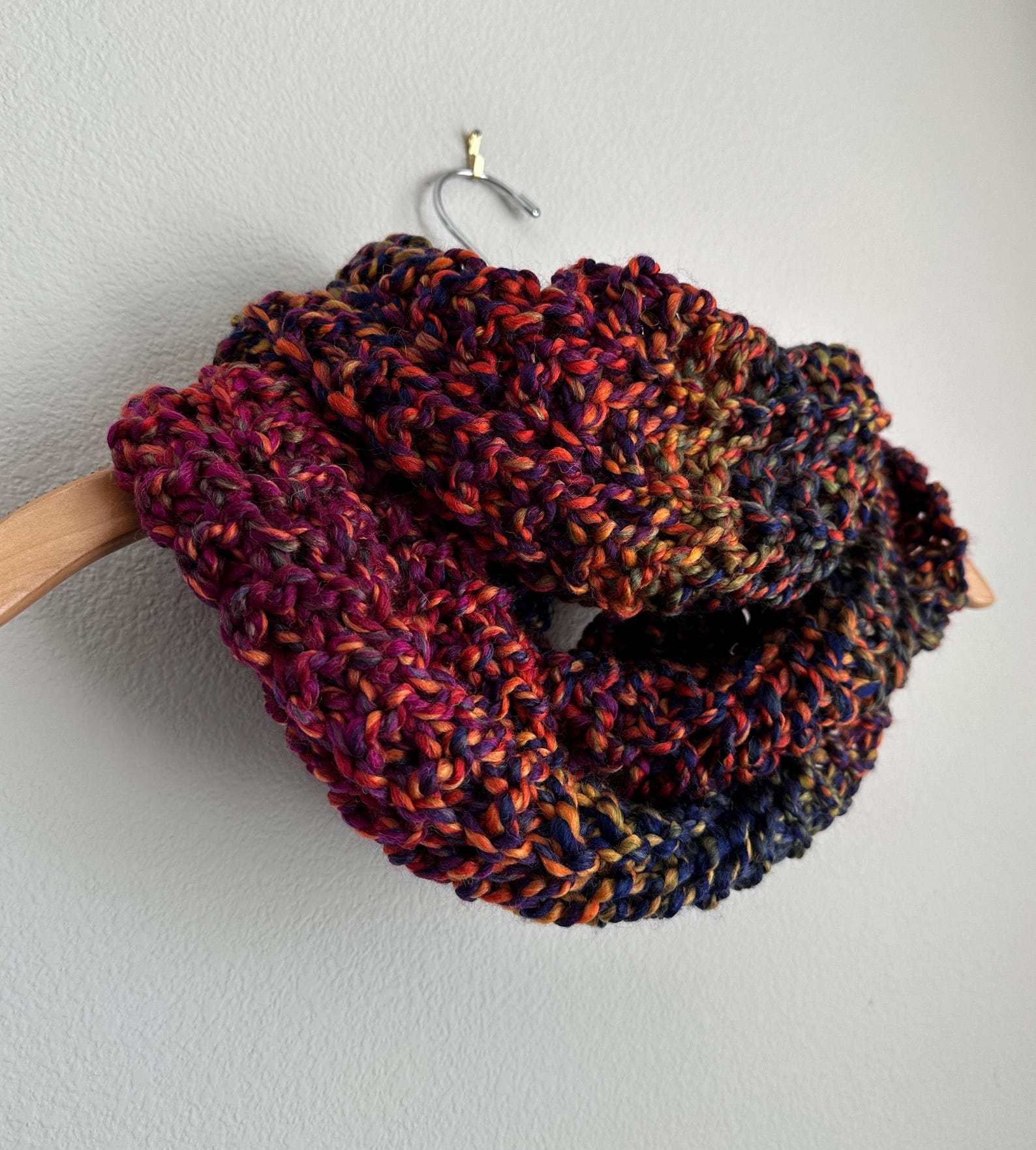 Handmade Hand Knit Rainbow Chunky Infinity Scarf Bright Colorful Super ...