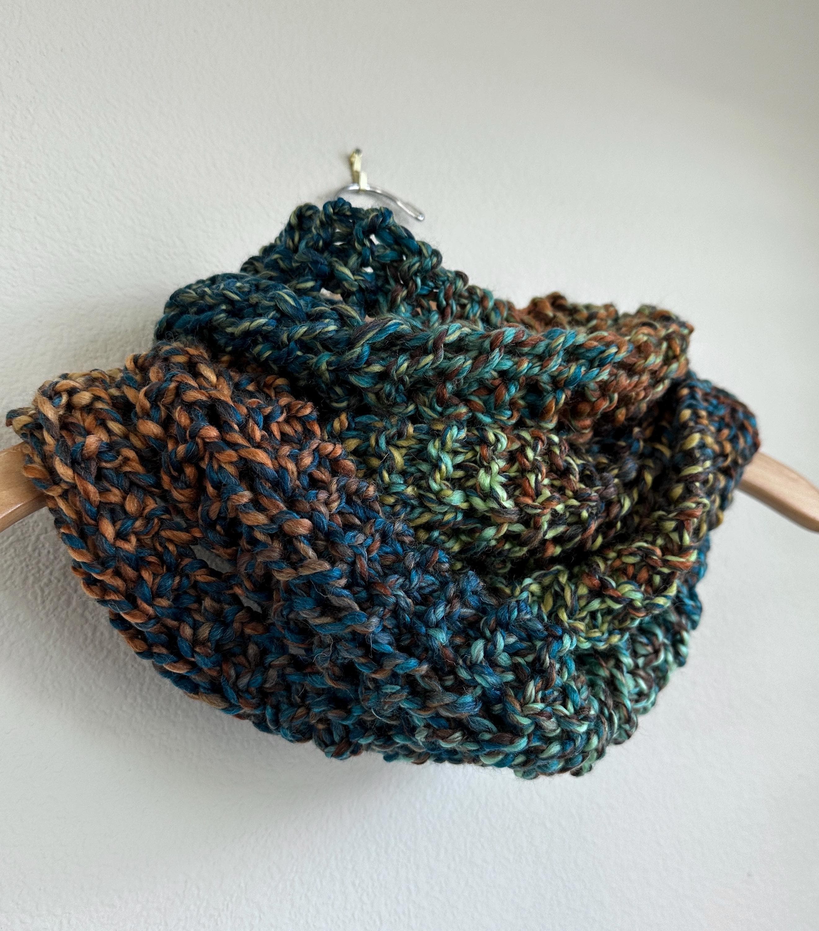 Handmade Hand Knit Chunky Knit Infinity Scarf Turquoise Teal Bronze ...