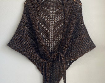 Handmade Hand Knit Luxurious Alpaca and Merino Wool Shawl Copper Tigers Eye Soft Fluffy Warm Cozy Shawl Wrap