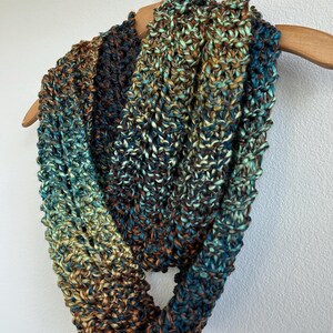 Handmade Hand Knit Chunky Knit Infinity Scarf Turquoise Teal Bronze ...