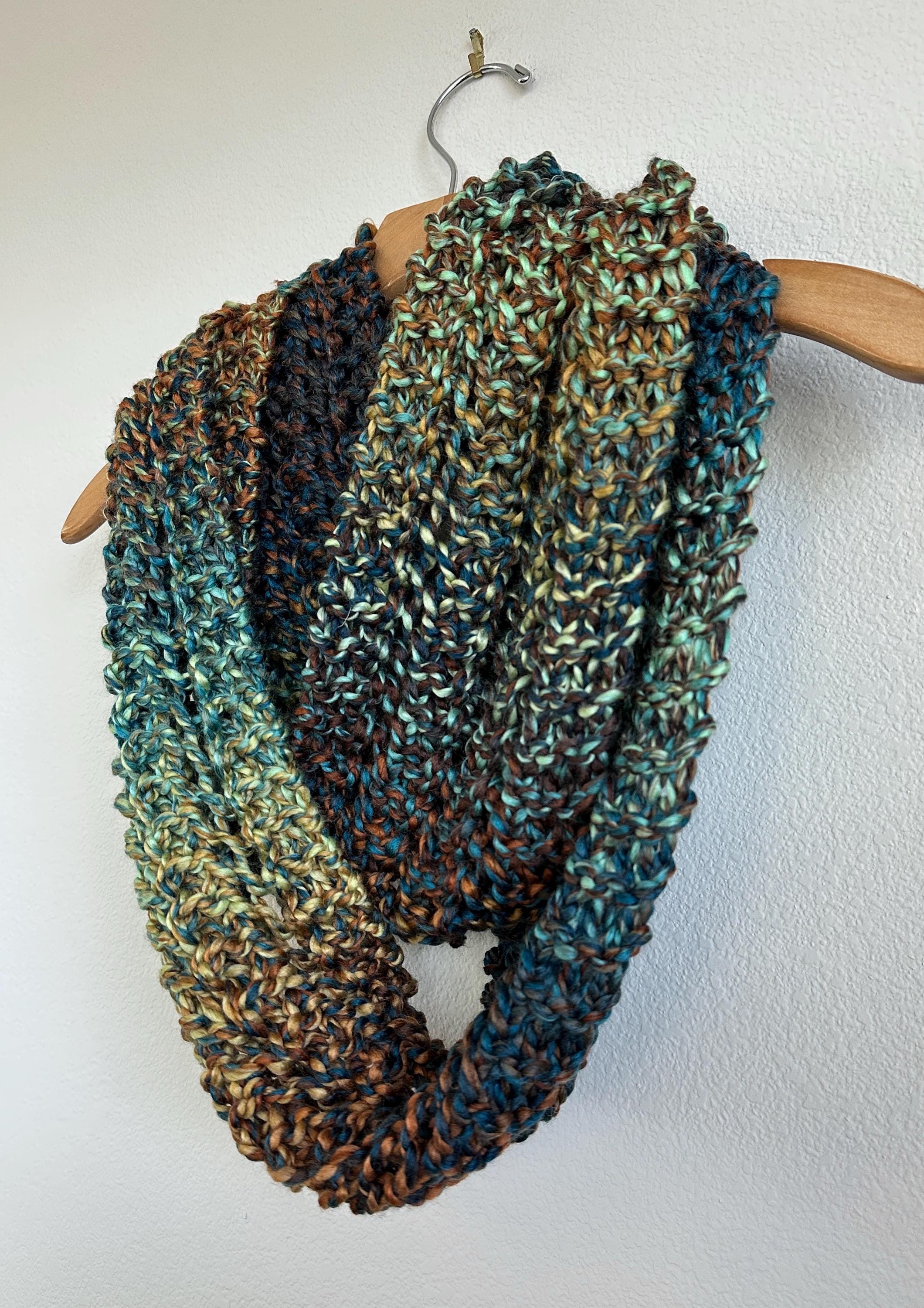 Handmade Hand Knit Chunky Knit Infinity Scarf Turquoise Teal Bronze ...