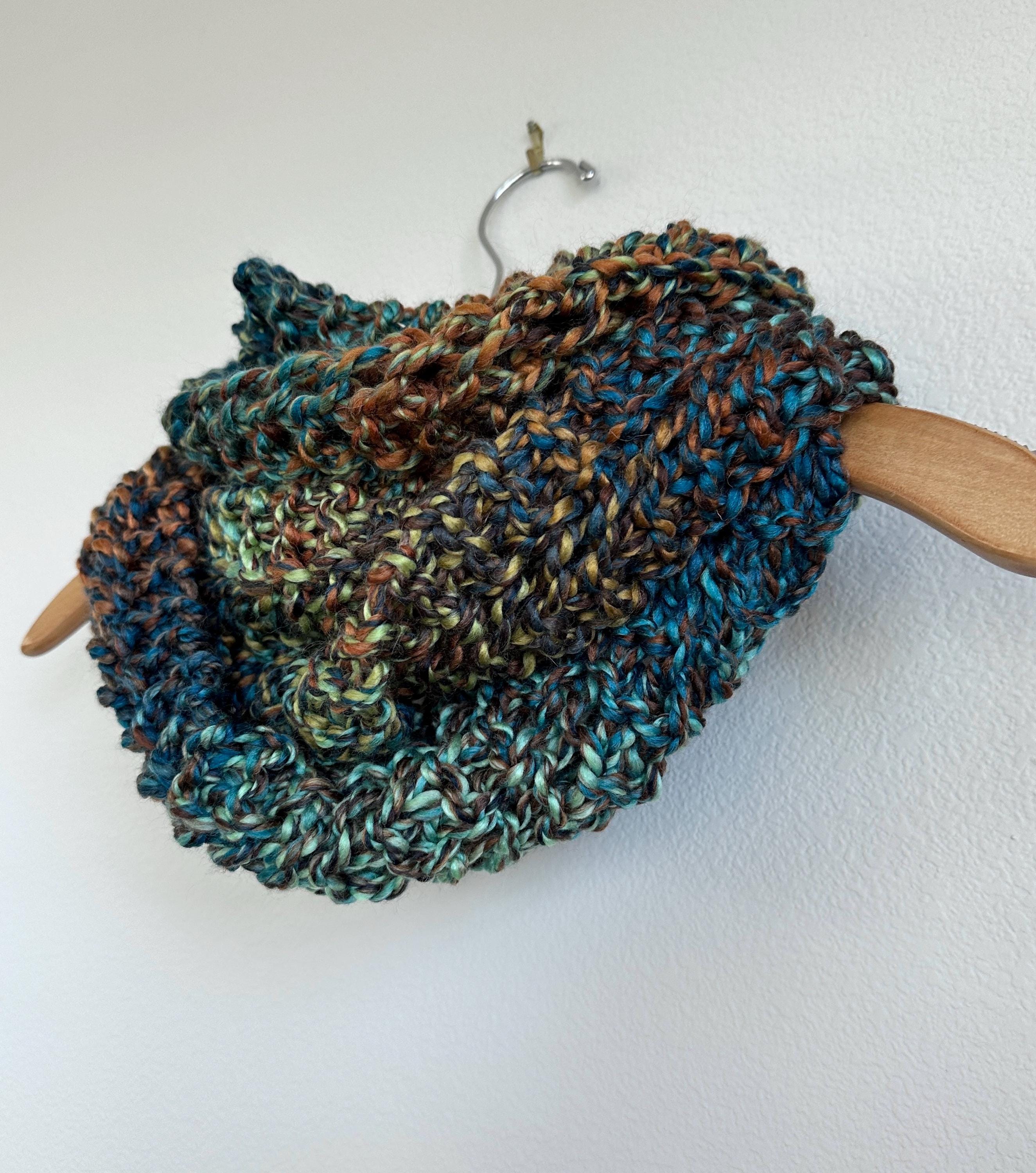 Handmade Hand Knit Chunky Knit Infinity Scarf Turquoise Teal Bronze ...