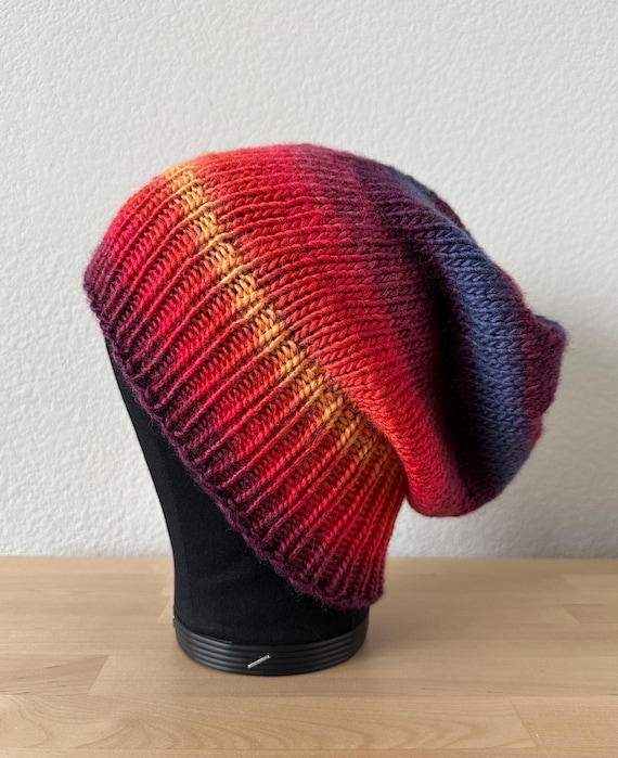 Hand Knit‎ Black Red Yellow Blue Wool Hat Cap Hand-knit, Cuffless, Ribbed, Fitted, Unisex, Winter Beanie  main image 3