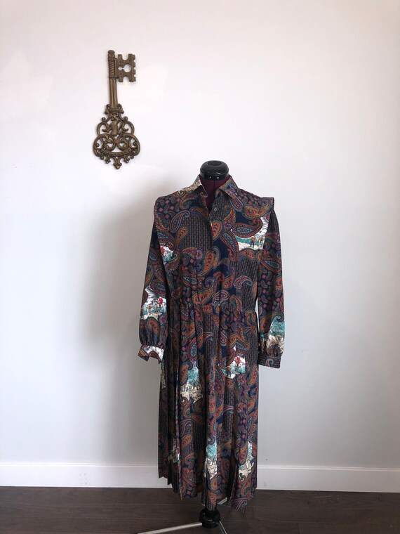 Vintage 1980s Paisley Long Sleeve Dress, Schrader 