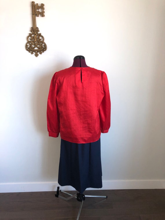 Vintage 1980s Blouse, Copy Cats – Red Satin Long … - image 4