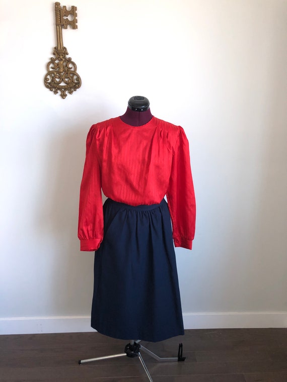 Vintage 1980s Blouse, Copy Cats – Red Satin Long … - image 1