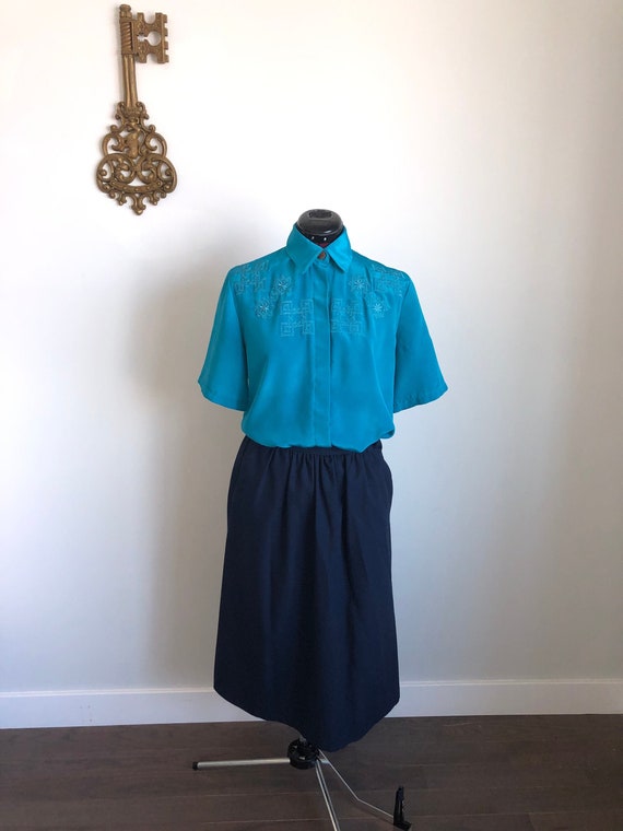 Vintage 1980s Shirt, Mariani – Teal Button Up Shor