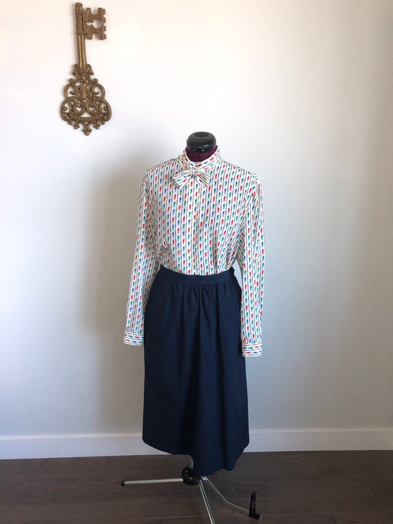 Vintage 1980s Button Up, Personal – Multicolor Bow