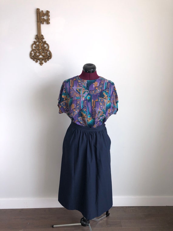 Vintage 1960s Shirt, Leslie Fay – Purple Multicol… - image 1