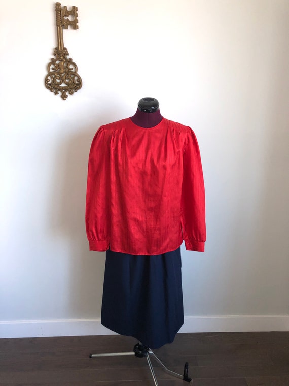 Vintage 1980s Blouse, Copy Cats – Red Satin Long … - image 2