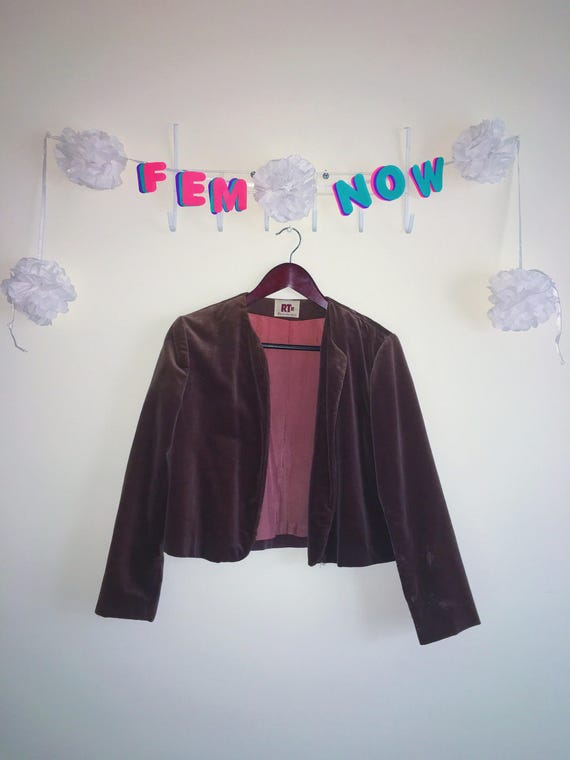 Vintage 1970s Jacket, KT II – Velvet Brown Crop - image 1