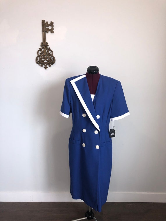 Vintage 1980s Dress, Kasper for ASL - Blue Blazer