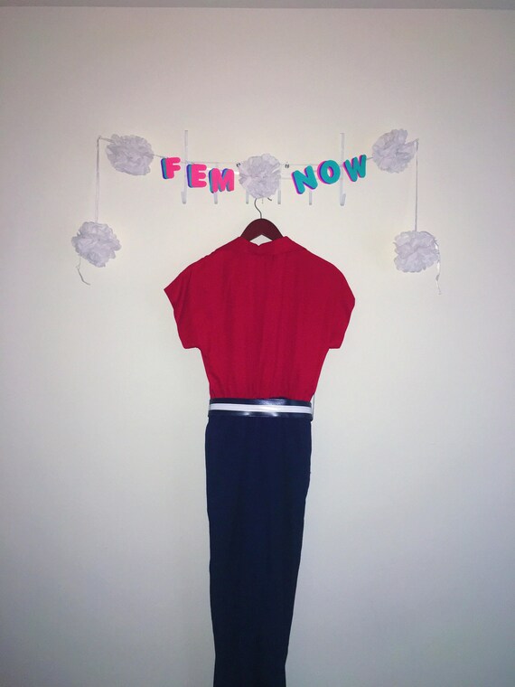 Vintage 1970s Romper, Melissa – Red / Navy with B… - image 2