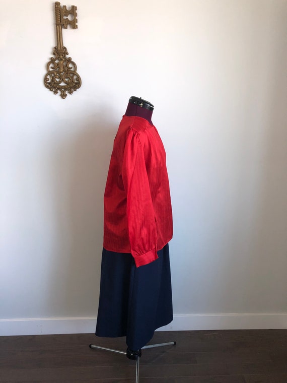 Vintage 1980s Blouse, Copy Cats – Red Satin Long … - image 3