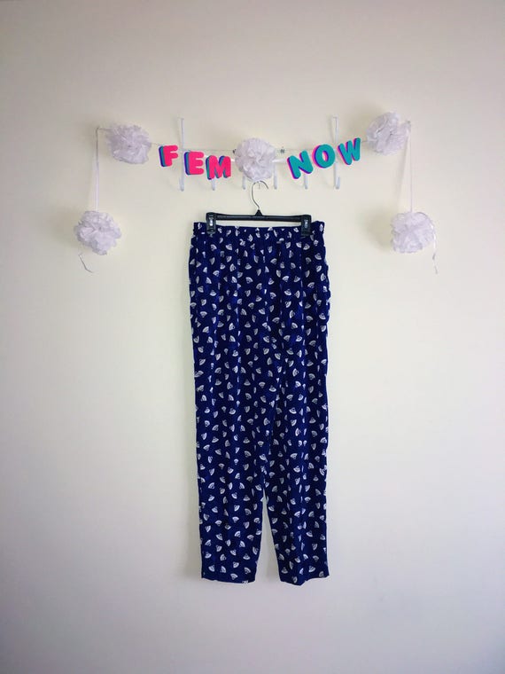 Vintage 1970s Pants, Joyce – Dark Blue with White… - image 1