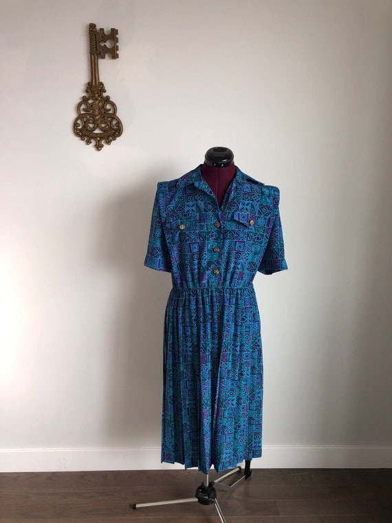 Vintage 1980s Dress, Leslie Fay – Teal / Purple Co