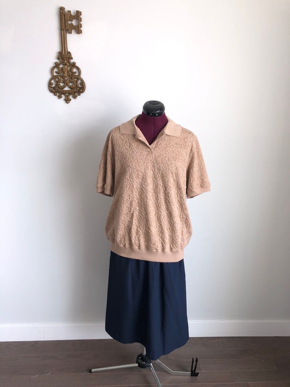 Vintage 1980s Sweater, Alfred Dunner – Tan Emboss… - image 2