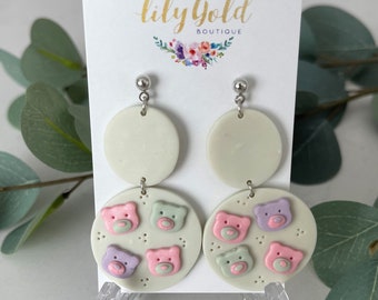 Bear Polymer Clay Dangle Earrings, Handmade Animal Jewelry, Cute Bear Accessories - Clearance