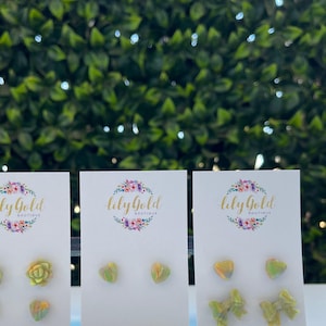 Colorful Heart, Succulent, Bow Polymer Clay Stud Earrings, Handmade Cute Accessories, Fun Everyday Wear - Clearance