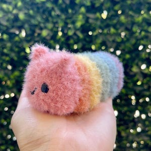 Kawaii Cute Fluffy Fuzzy Happy Caterpillar Amigurumi Crochet Plush
