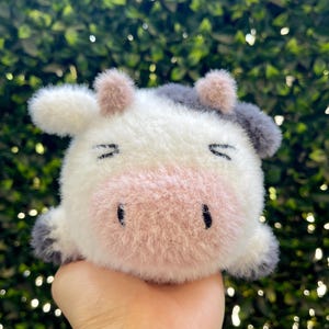 Kawaii Crochet Cow Amigurumi Plush: Handmade Fluffy Chubby Toy