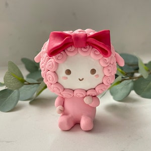 Kawaii Cute Pink Sheep Figurine, Handmade Sculpture, Unique Gift for Sheep Lovers, Whimsical Home Accent