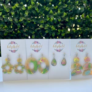 Colorful Translucent Dangle Earrings, Handmade Polymer Clay Dangle Jewelry, Unique Statement Accessories - Clearance