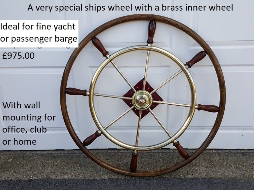 Vintage Ships Steering Wheel Brass and Real Wood Antique Marine