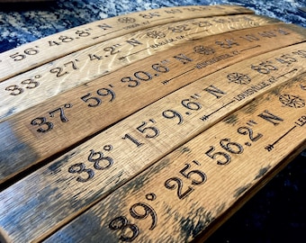 Full Length Stave - Coordinates on Barrel, Coordinates Gift, Longitude, Latitude, Map, Coordinates, GPS sign, City Map Coordinates