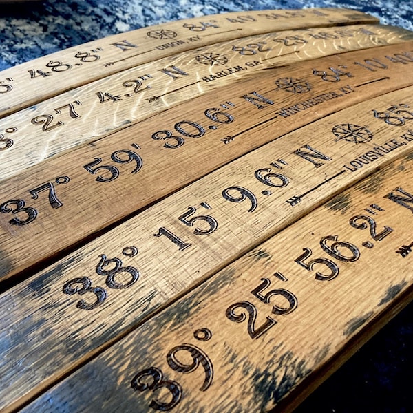 Full Length Stave - Coordinates on Barrel, Coordinates Gift, Longitude, Latitude, Map, Coordinates, GPS sign, City Map Coordinates