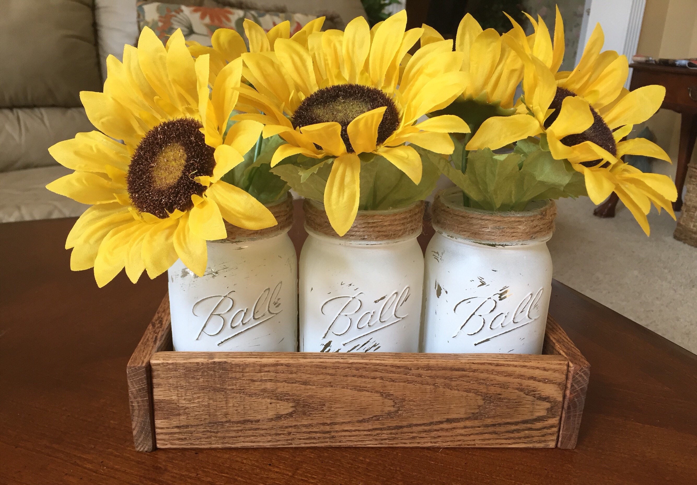 Rustic Mason Jar Decor Flowers Wooden Box Mason Jar with Etsy