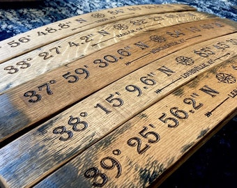 Coordinates on Barrel, Coordinates on Wood, Coordinates Gift, Longitude, Latitude, Map, Coordinates, GPS sign, City Map Coordinates