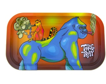 Jungle Smoke Trippy Metal Rolling Tray - Gorilla and Lemur | Premium Metal - (10.6"x6.3")