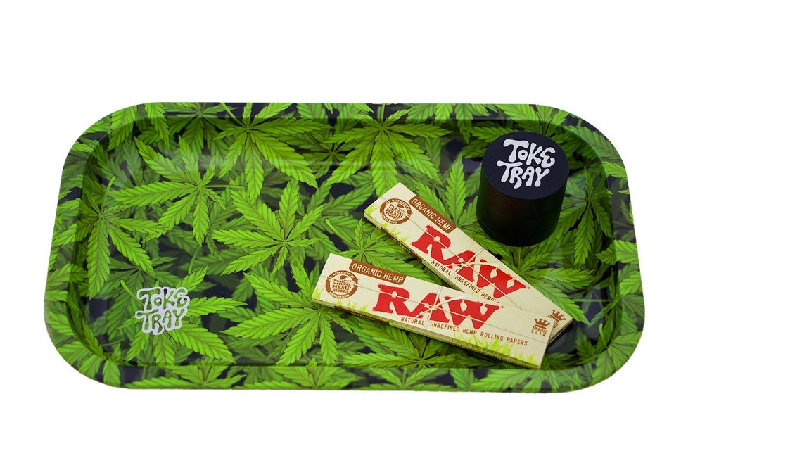 Weed Leaf Rolling Tray Set With Grinder and Raw Rolling Etsy