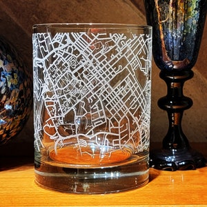 Etched Personalized Virginia Tech Map Double Rocks Glass, Blacksburg Area Rocks Glass, VT Map Whiskey Tumbler, Gift for Student Alumni Fan