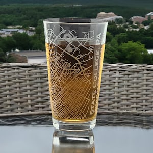 Penn State University Area Map Etched 16 oz Pint Glass with Street Map of State College - Personalized Gift for Students, Graduates and Fans