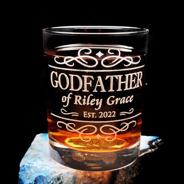 Etched Godfather Personalized Double Rocks Glass, Godfather Customized Whiskey Bourbon Rocks Glasses, Godfather Gift, Gift from Godchild