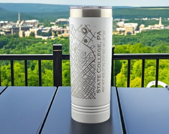 Penn State University Area Map Etched 22 oz Stainless Steel Tumbler Street Map of State College - Personalized Graduation Gift - 11 Colors