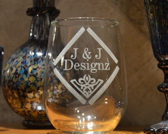 Custom Design Etched Stemless Wine Glass, Personalized Text and Logo, Engraved Tumbler for any Event, Wedding, Anniversary, Birthday Gift