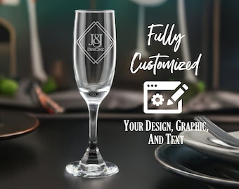 Design Your Own Etched 6oz Stemmed Champagne Flute - Custom Laser Engraved Glassware for Weddings, Corporate Events & Special Occasions