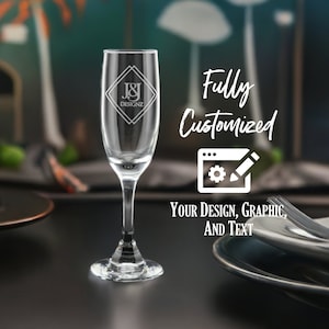 Design Your Own Etched 6oz Stemmed Champagne Flute - Custom Laser Engraved Glassware for Weddings, Corporate Events & Special Occasions