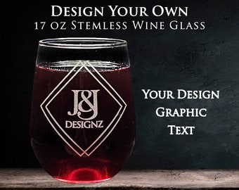 Etched Stemless Wine Glass: Custom Logo, Design, Text - 17oz