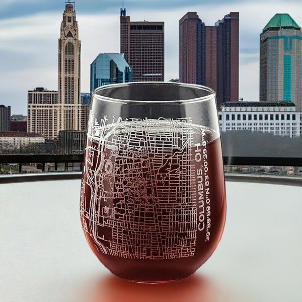 Columbus, OH Etched Street Map on 17 oz Stemless Tumbler includes Ohio State Campus - Ideal Personalized Gift for Graduation, Home or Fans