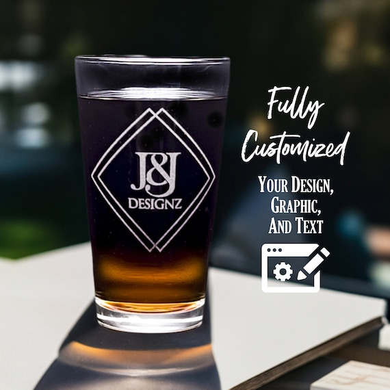 Custom Laser Etched Pint Glass: Personalized Beer Glass, Logo Engraved 16oz