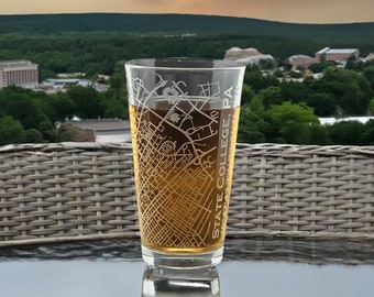 Penn State University Area Map Etched 16 oz Pint Glass with Street Map of State College - Personalized Gift for Students, Graduates and Fans