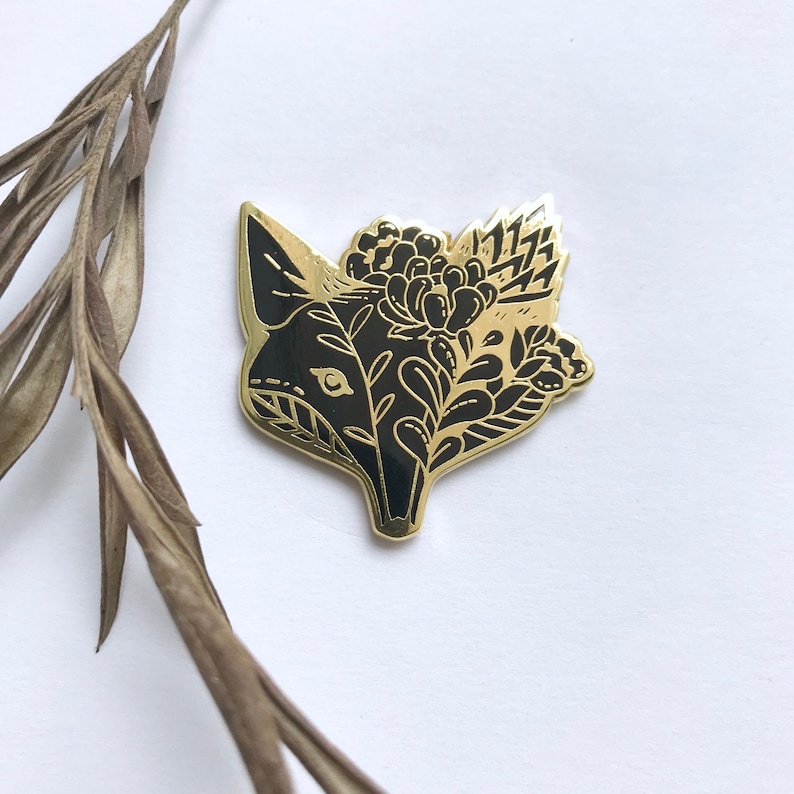 Succulent Fox LE Black Gold Enamel Pin image 1